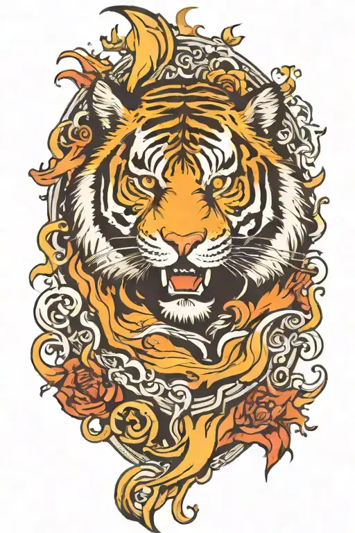 Tiger And Flames Forearm Half Sleeve