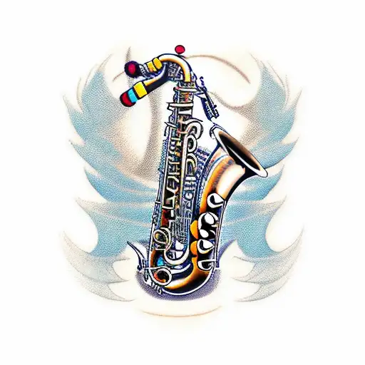 Saxophone With Roman Numerals Coming Out Of It