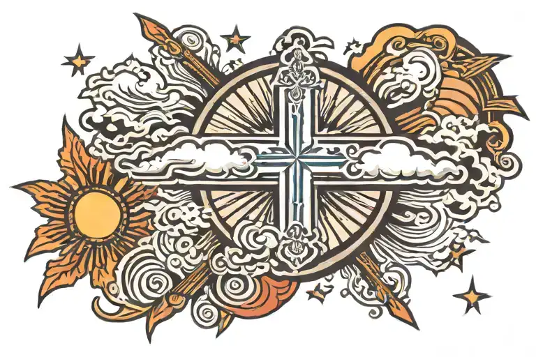 Cross And Clouds And Sun Rays