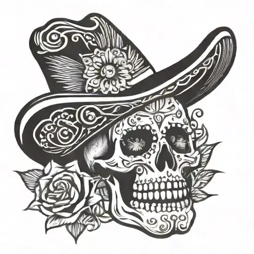 Mexican Skull With Mariachi Hat