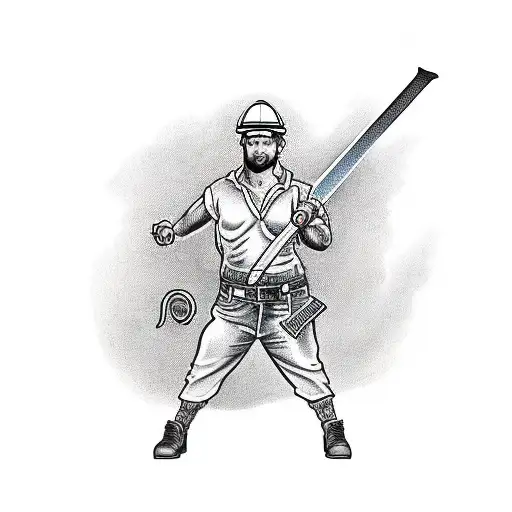 Construction Worker With A Sword Symbolizing Strength And Resilience