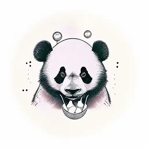 Panda Eating Bamboo And Holding Red Baloon