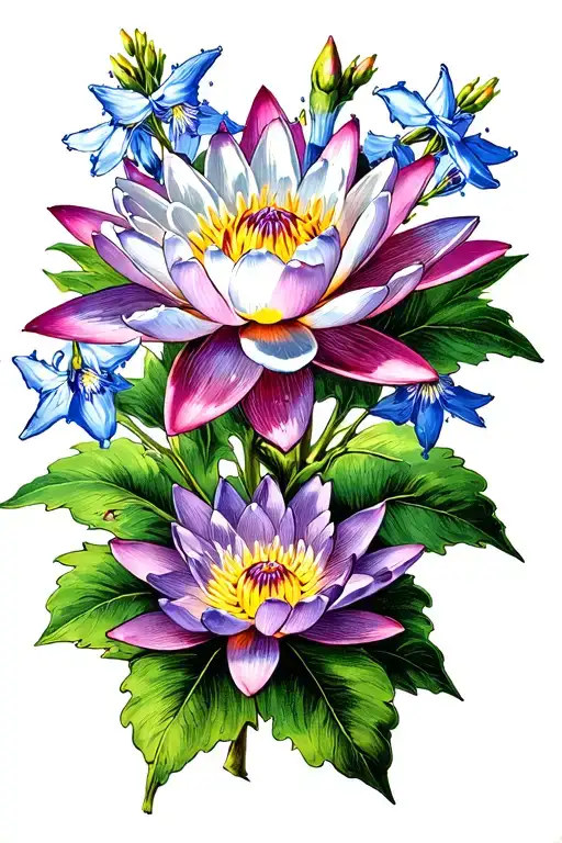 Water Lilly And Larkspur