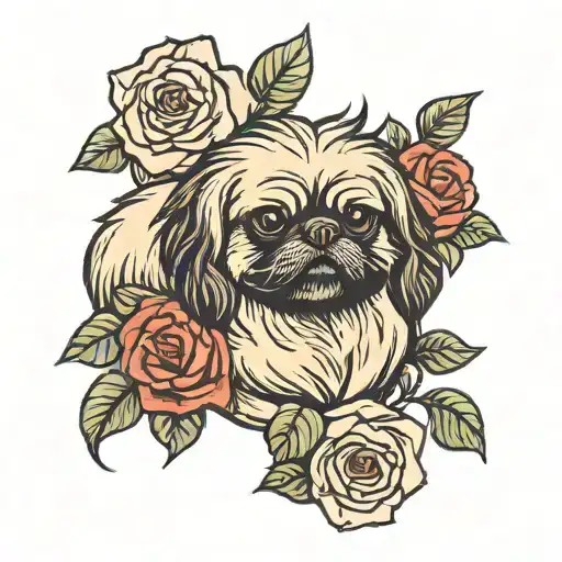 Pekingese Dog With Roses