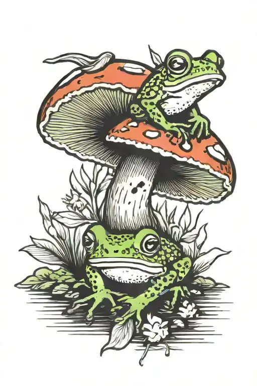 Frog Laying Beneath Mushroom