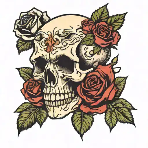 Skull Roses Broken Halo