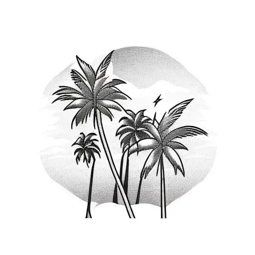 Two California Palm Trees Black And White