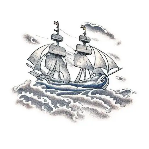 A Ship Battling A Giant Octopus In A Stormy Sea