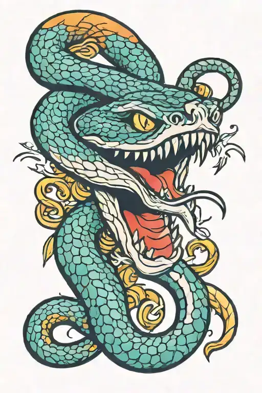 Snake With A Dagger Going Through Its Head Colorful