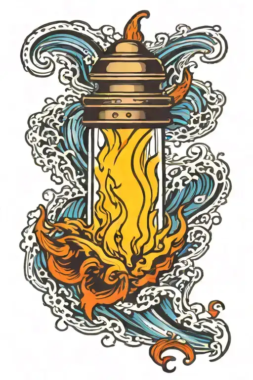 Flame Torch Surrounded By Water Waves