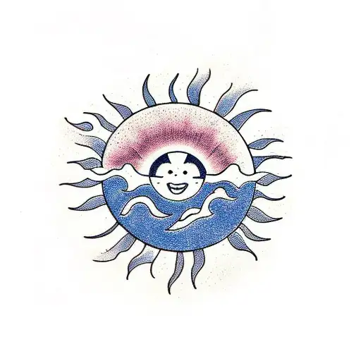 Sun With Wave Like Character B And A Small Heart