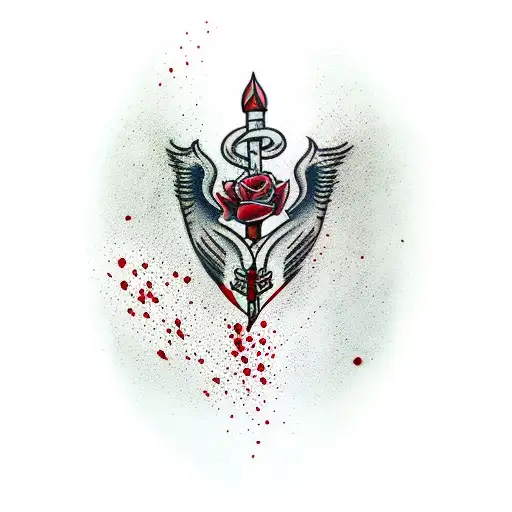 Red Bleeding Heart With Dagger And Red Blood Splatter