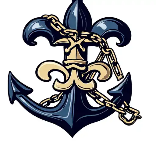 Saints Flour De Lis Wrapped In Navy Anchor And Chain