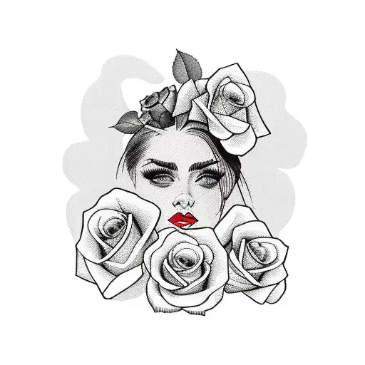 Woman Portrait With Roses And Falling Leaves