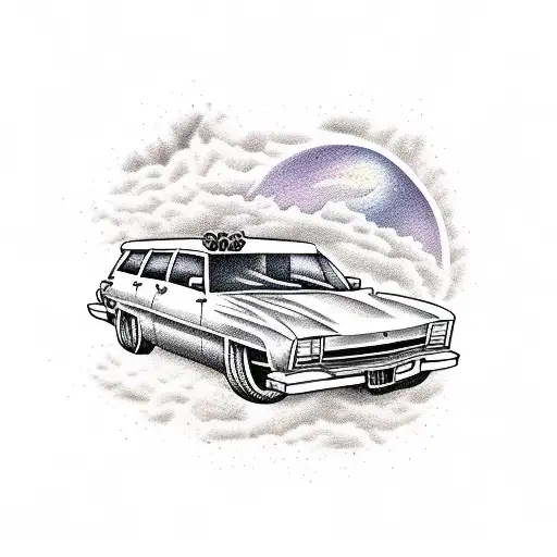 Hatchback Station Wagon Car With Dust Behind