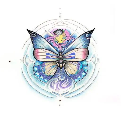 An Intricate Design Of A Butterfly Undergoing Metamorphosis With Phases Of The Moon Incorporated