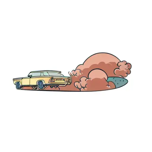 Vintage Hatchback Car With Dust Behind