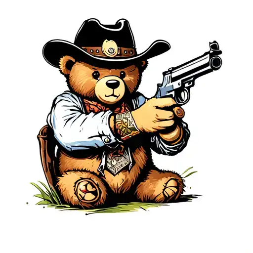 Cute Cowboy Teddy Bear Shooting A Gun