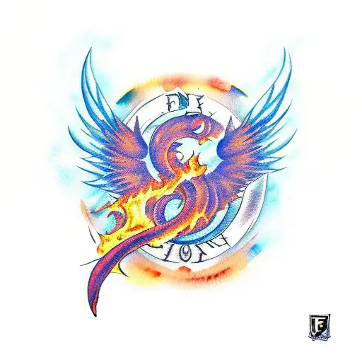 Fenix In Flames Watercolor Style