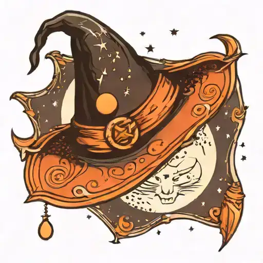 Witch Hat With Dot Work Moon