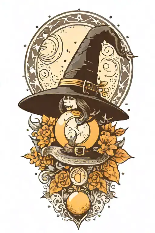 Witch Hat And Dot Work Moon Merging Together