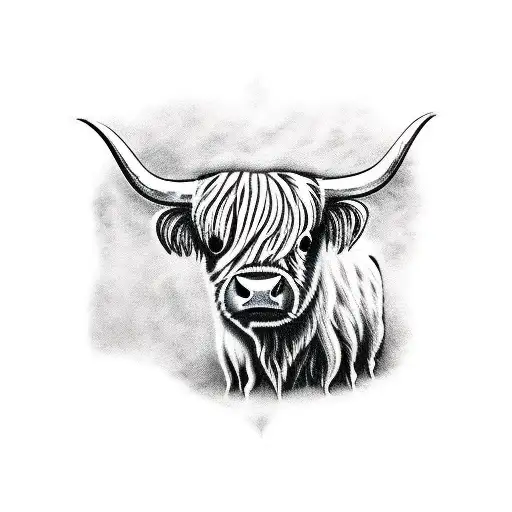 Black And White Highland Cow Outline