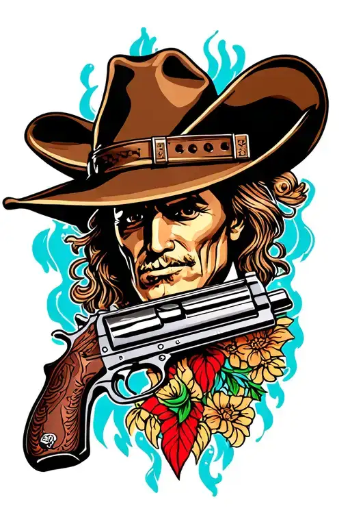 Harmonica With Gun And Cowboy Hat Surrounded