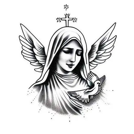 Virgin Mary Praying With Doves And Clouds