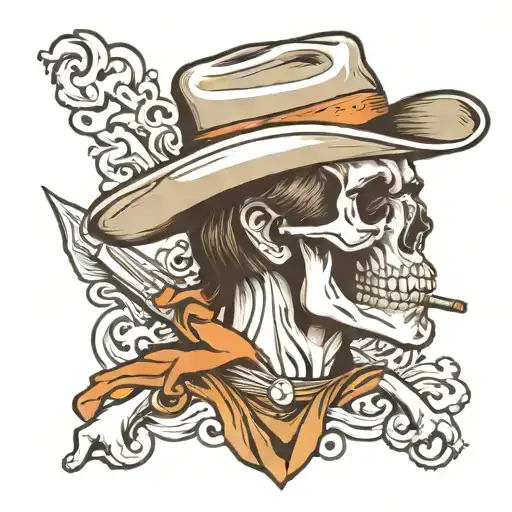No Color Cowboy Skull With Cowboy Hat And Cigarette