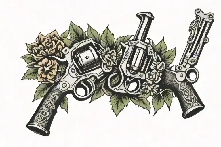 Twin Revolvers In A Wreath