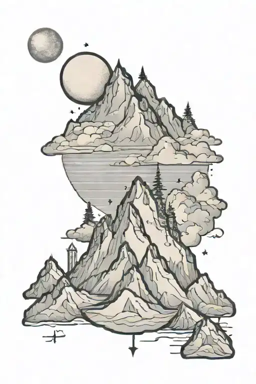 Single Mountain And Large Moon Surrounded The Gemini Constillation