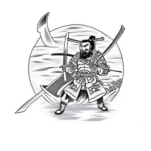 A Fierce Samurai Warrior Hunting A Stag In A Traditional Style