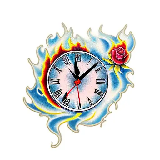 Flames With Roses On Clock