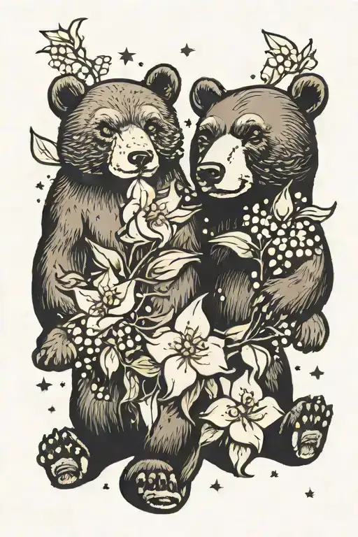 2 Bears With Lily Of The Valley And The Constellation Of Taurus