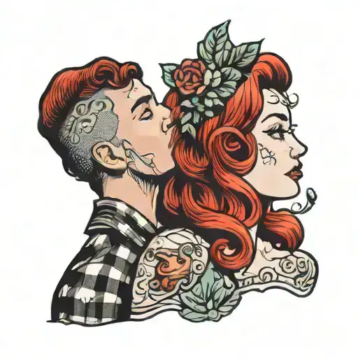 Red Hair Girl And Guy Kissing