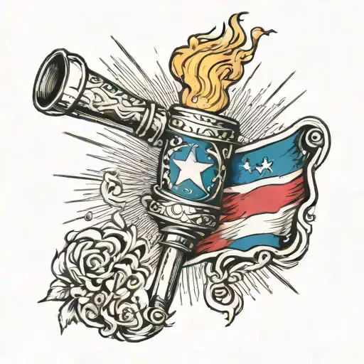 Draw Me A Torch With A Flame And The Handle Of The Torch Is Colored Like The Texas Flag