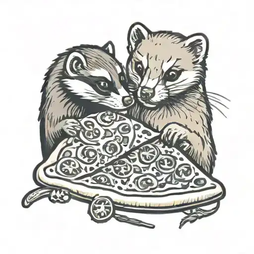 Ferret And Dog Eat Pizza