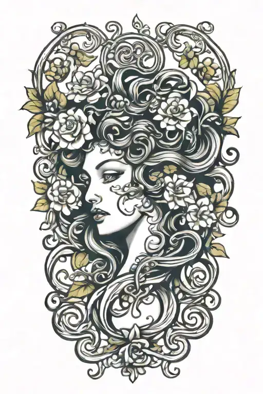 Medusa Surrounded By Blooming Vines Growing