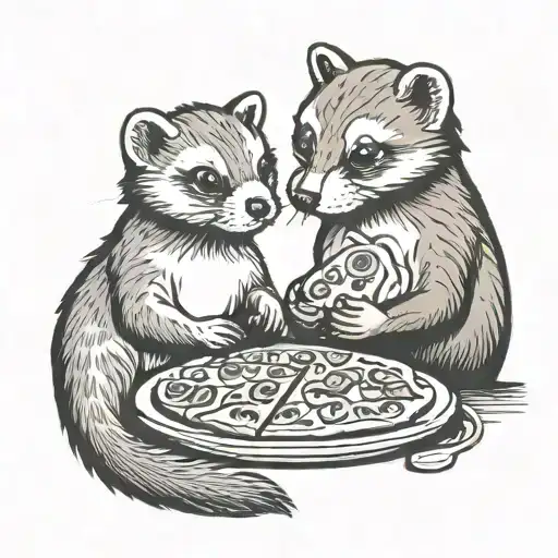 Ferret And Dog Eating A Pizza