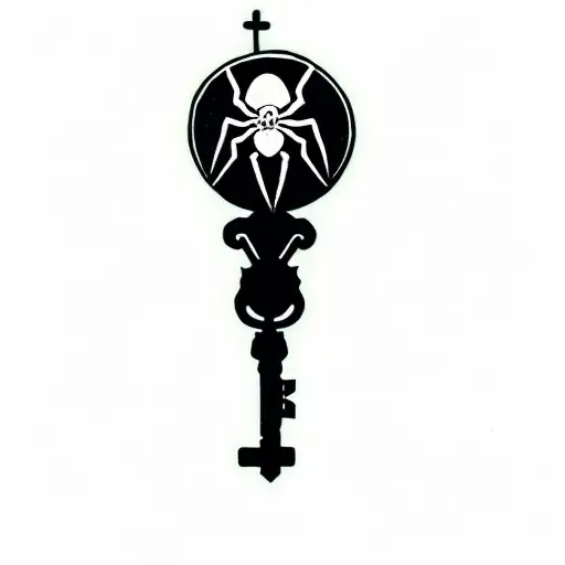 A Key With A Spider Replacing The Key Hole In Black Red And Blue