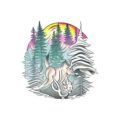 Full Sleeve Forest With Northern Lights