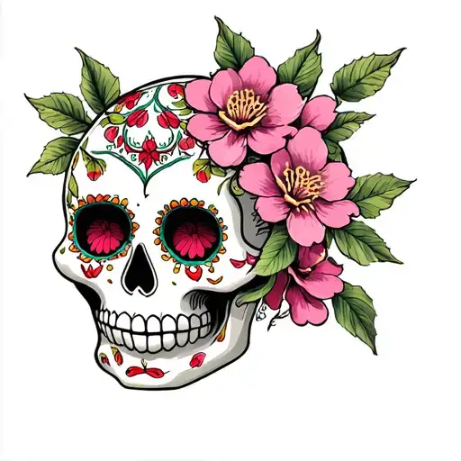Sugar Skull And Cherry Blossoms