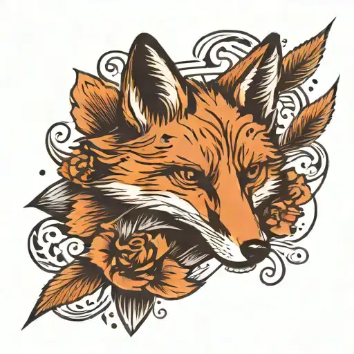 Small Minimal Fox With Calligraphy Brush Strokes As Accents And 4 Large Aces Up Front