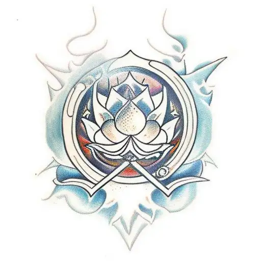 Sword Stuck In The Core Of A Large Lotus