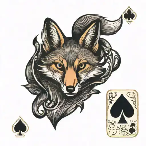 Fox With Calligraphy Accents And Playing Cards Forming