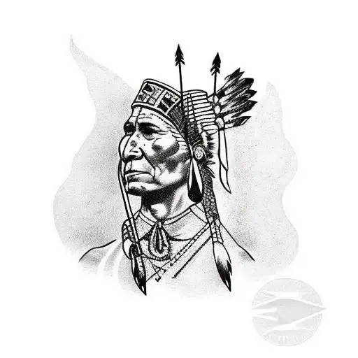 Traditional Style Tattoo Of A Native American Chief Shooting Arrows