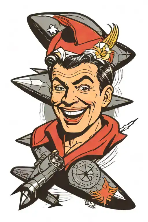 Male Pin Up Boy On A Missile Winking Face
