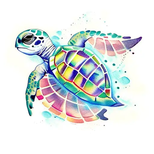Bright Watercolor Baby Sea Turtle