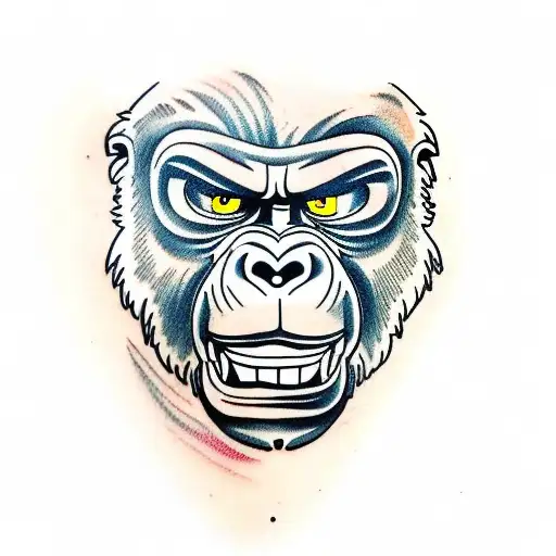 Gorilla With Angry Face And Teeth Showing