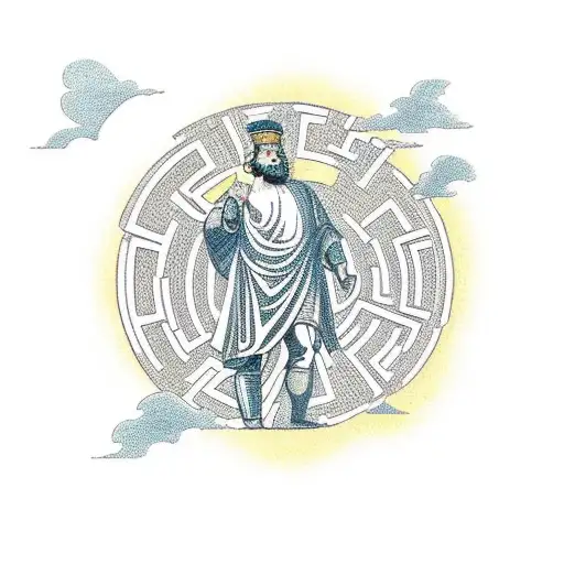 Marcus Aurelius Standing On A Mountain Overlooking A Labyrinth With His Third Eye Open